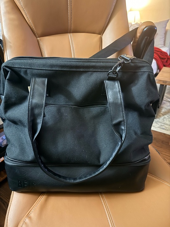 BEIS Handbags - BEIS Black Travel Tote with Faux-Leather Base and Shoulder Strap
